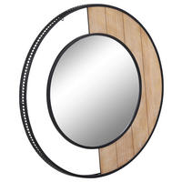 WANDSPIEGEL 90/90/5 cm    in rund  - Schwarz/Naturfarben, Trend, Glas/Holzwerkstoff (90/90/5cm)