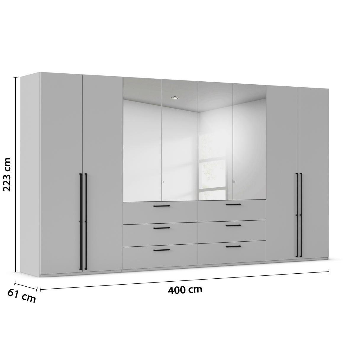 DREHTÜRENSCHRANK 400/223/61 cm,  in Weiß, Weiß Hochglanz, 8-türig  - Chromfarben/Weiß Hochglanz, Basics, Glas/Holzwerkstoff (400/223/61cm) - Novel