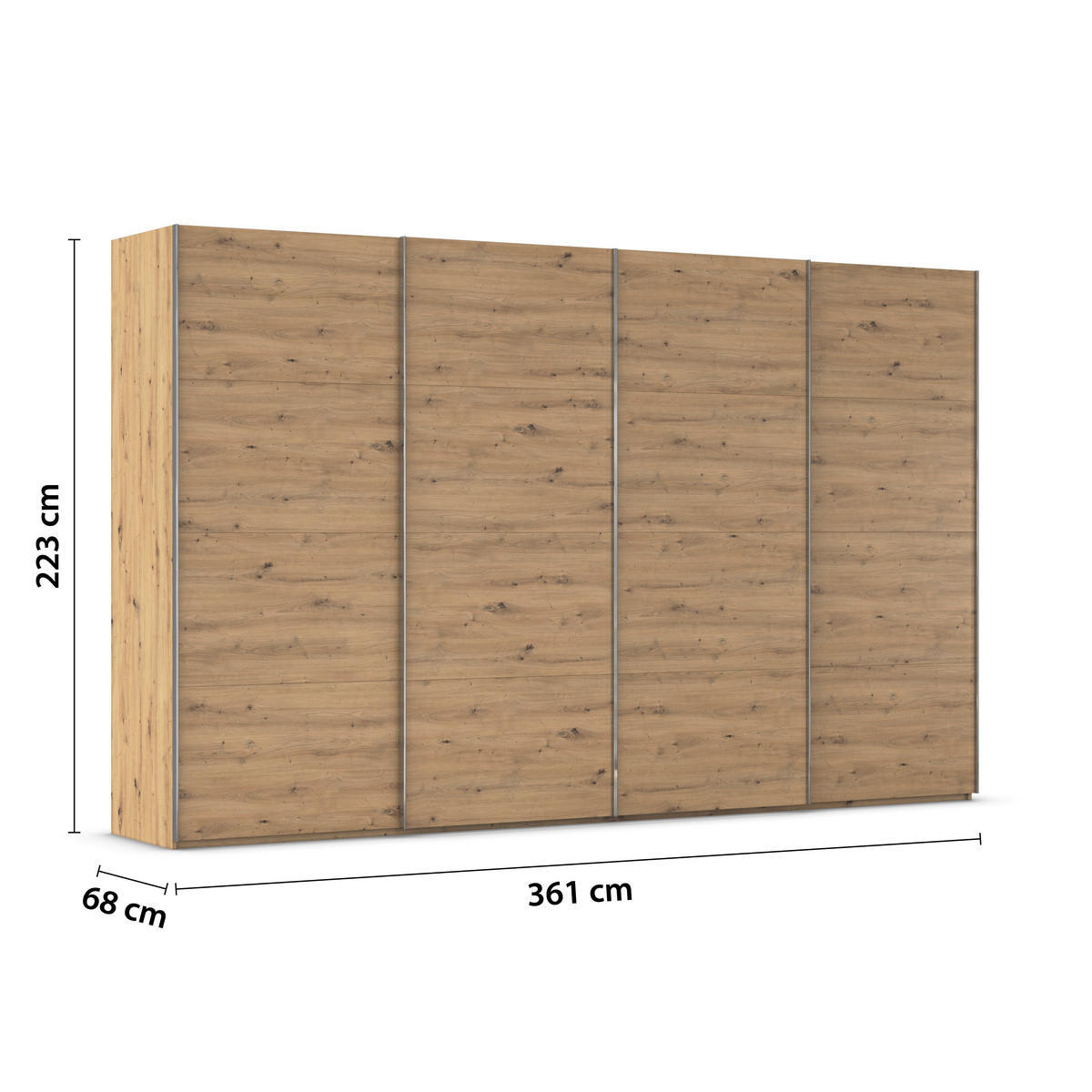 SCHWEBETÜRENSCHRANK 361/223/68 cm 4-türig Eiche Artisan  - Chromfarben/Eiche Artisan, Design, Holzwerkstoff/Metall (361/223/68cm) - Novel