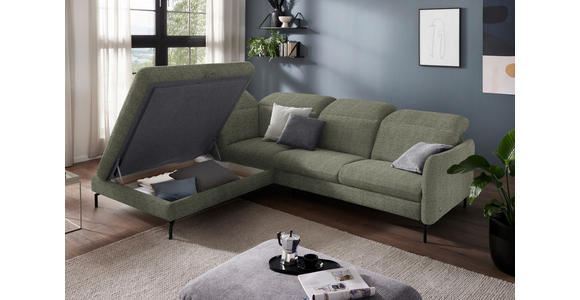 ECKSOFA in Flachgewebe Grün 233/299-313 cm - Schwarz/Grün, Design, Textil/Metall (233/299-313cm) - Dieter Knoll