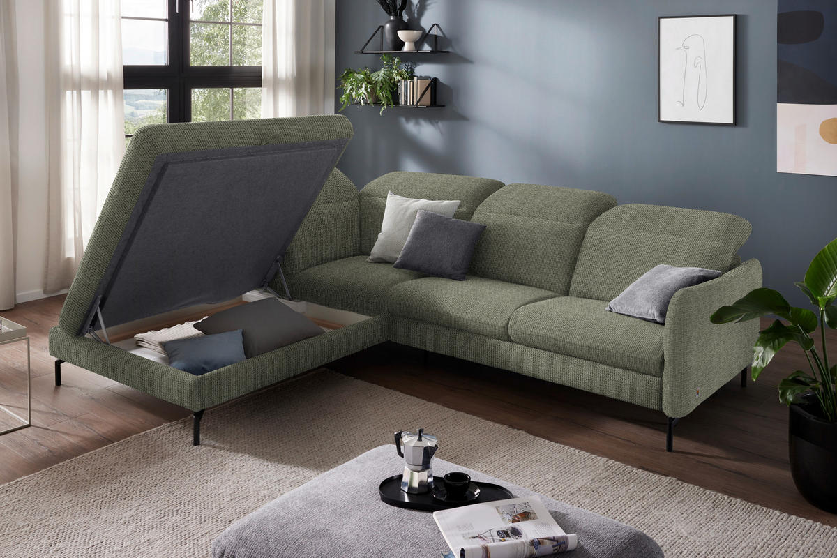 ECKSOFA in Flachgewebe Grün  - Schwarz/Grün, Design, Textil/Metall (233/299-313cm) - Dieter Knoll