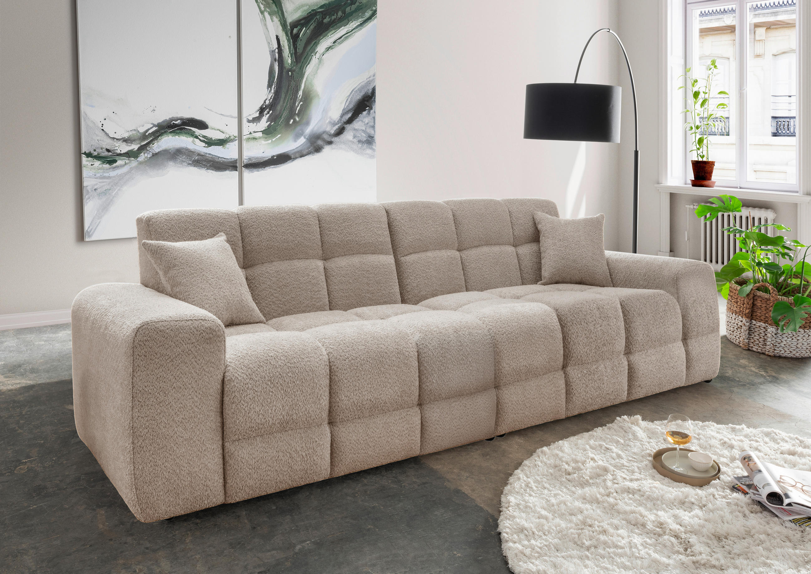 VIERSITZER-SOFA Bouclé Beige - Beige/Schwarz, MODERN, Kunststoff/Textil (300/87/120cm) - Livetastic