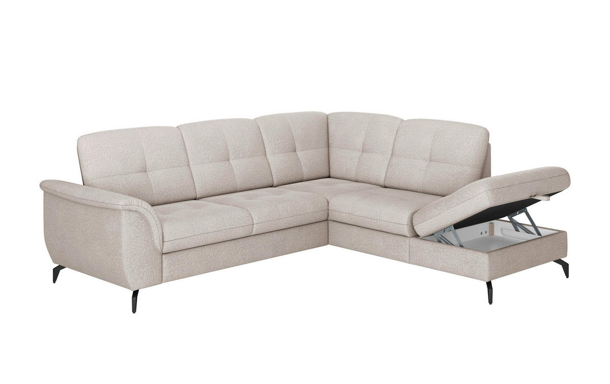 ECKSOFA in Flachgewebe Greige  - Greige/Schwarz, Modern, Textil/Metall (244/212cm) - Sit & More