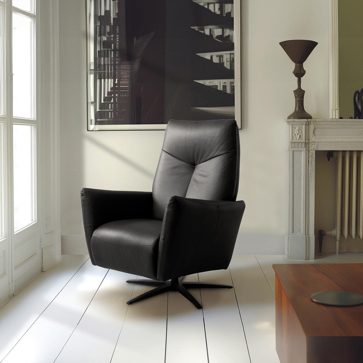 RELAXSESSEL Leder Schwarz  - Schwarz, Design, Leder/Metall (76/107/88cm) - Livetastic