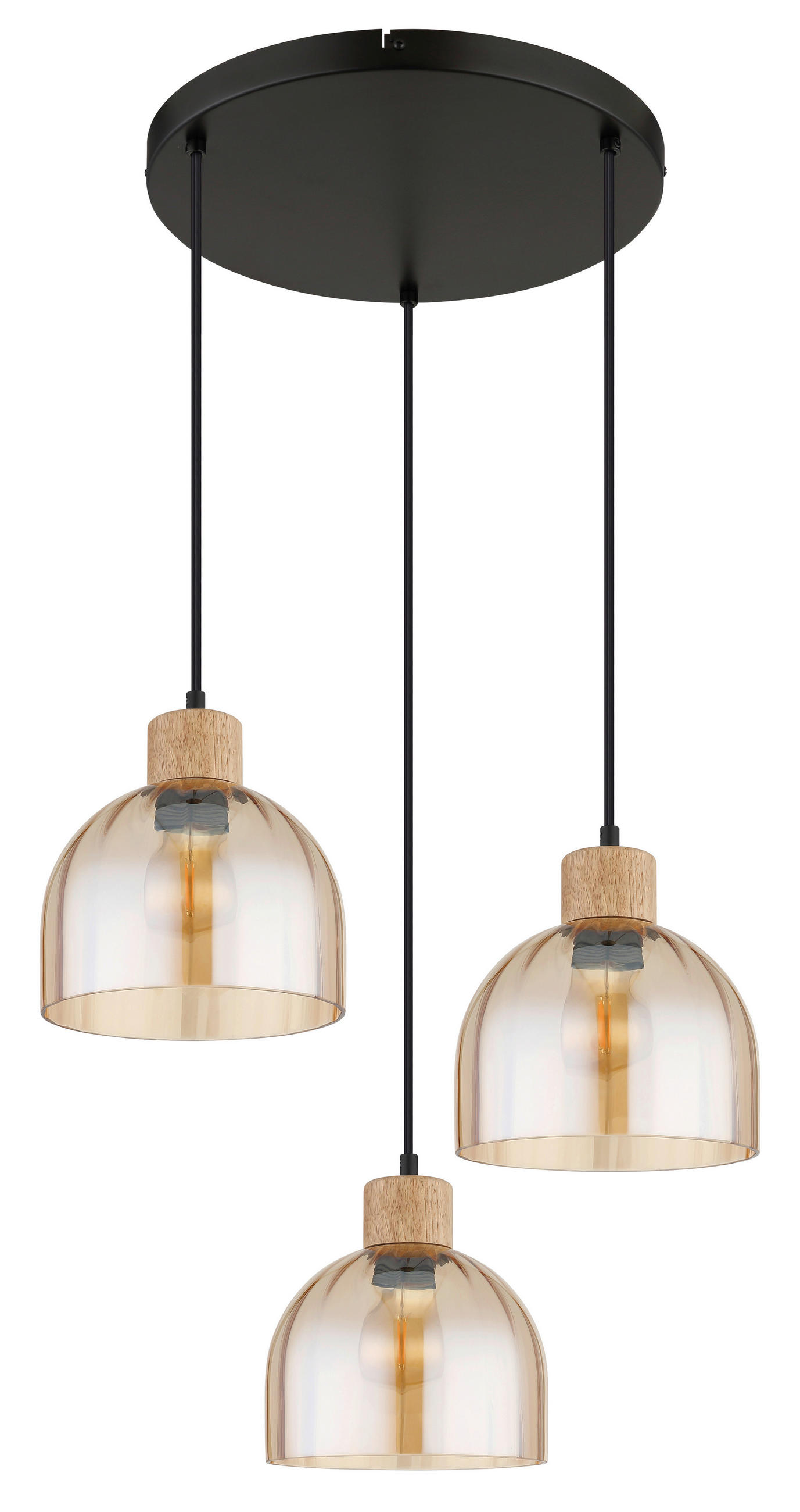 HÄNGELEUCHTE Swanson 40/130 cm  - Bernsteinfarben/Schwarz, Design, Glas/Holz (40/130cm) - Globo