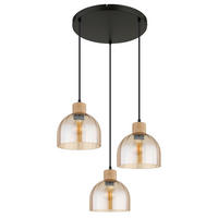HÄNGELEUCHTE Swanson 40/130 cm  - Bernsteinfarben/Schwarz, Design, Glas/Holz (40/130cm) - Globo