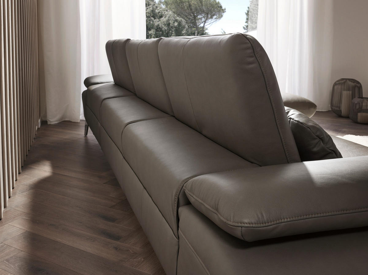 ECKSOFA in Echtleder Graubraun  - Chromfarben/Graubraun, Design, Leder/Metall (325/157cm) - Dieter Knoll