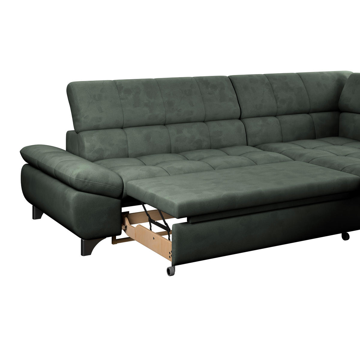 ECKSOFA Grün Chenille  - Chromfarben/Grün, KONVENTIONELL, Textil/Metall (312/234cm) - Livetastic