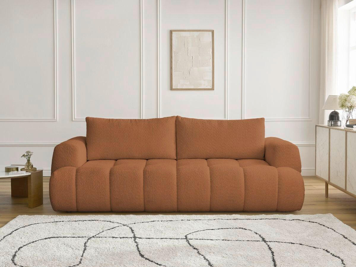SCHLAFSOFA FUJI Bouclé Orange  inkl.  - Schwarz/Orange, MODERN, Kunststoff/Textil (251/113/88cm)