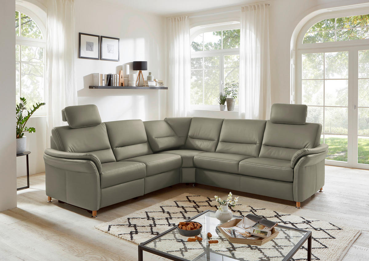 ECKSOFA in Echtleder Hellgrau  - Eichefarben/Beige, Konventionell, Leder/Holz (262/262cm) - Beldomo Premium