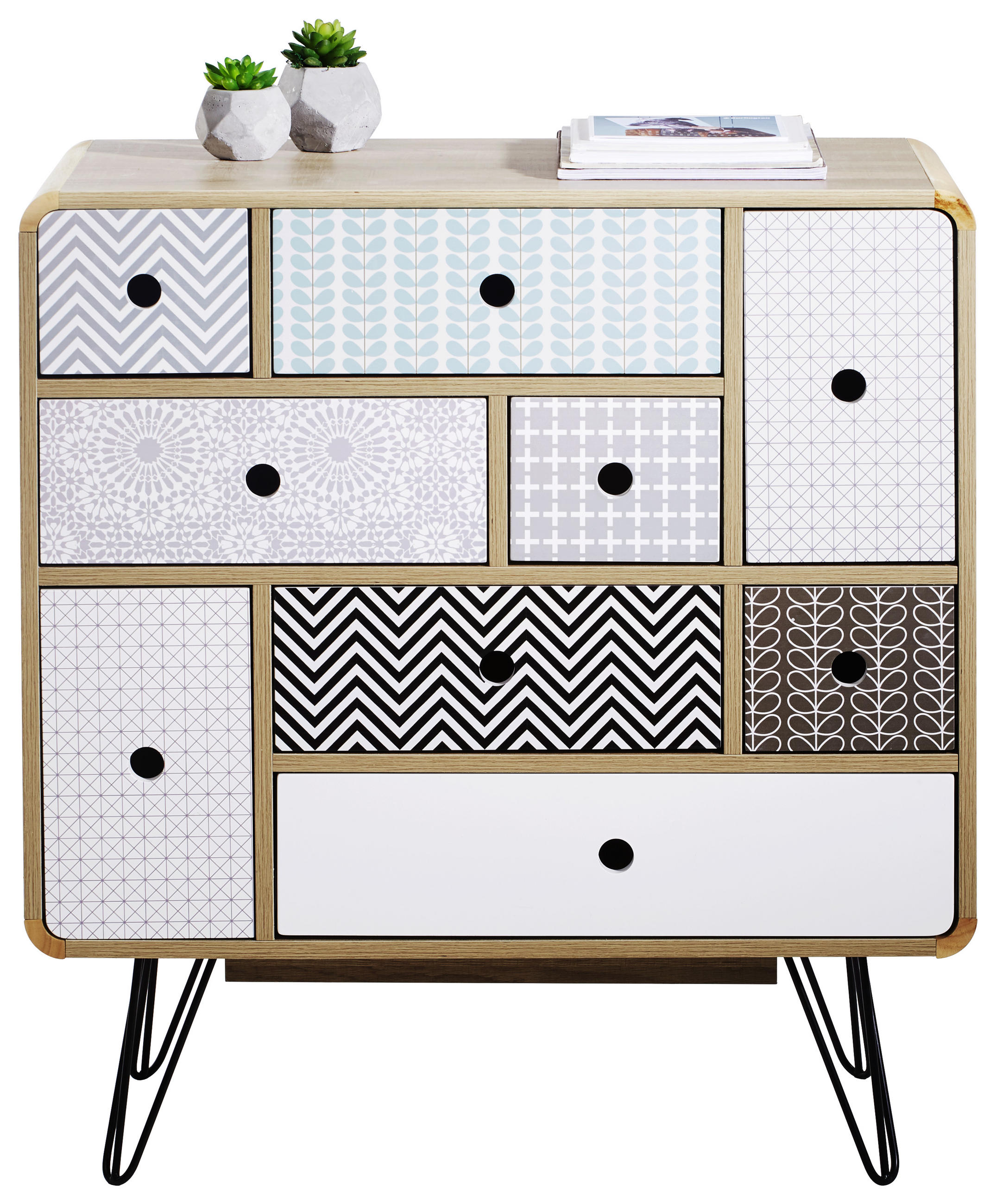 KOMODA   80/85/40 cm   siva, crna, bijela, boje hrasta  - bijela/siva, Design, drvni materijal/metal (80/85/40cm) - Carryhome