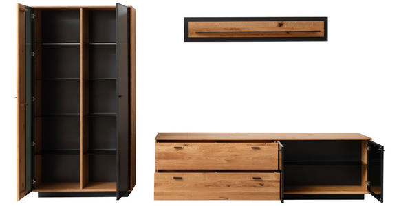 WOHNWAND  in Anthrazit, Eichefarben  319/190/50 cm  - Eichefarben/Anthrazit, Natur, Glas/Holz (319/190/50cm) - Linea Natura