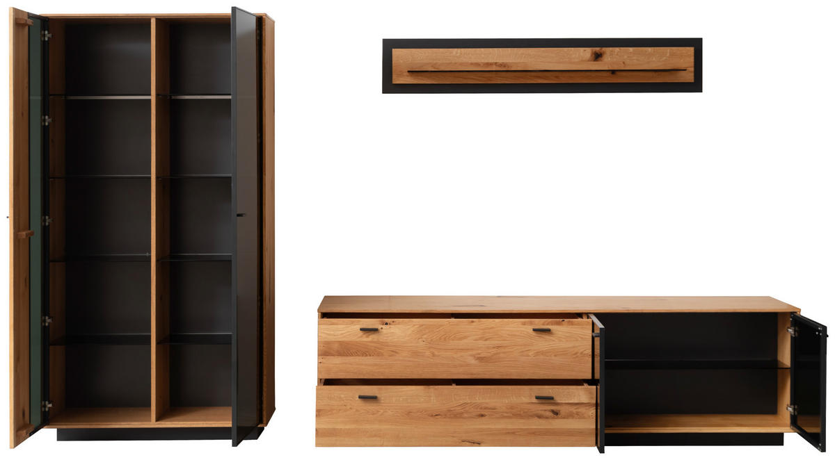 WOHNWAND  in Anthrazit, Eichefarben  319/190/50 cm  - Eichefarben/Anthrazit, Natur, Glas/Holz (319/190/50cm) - Linea Natura