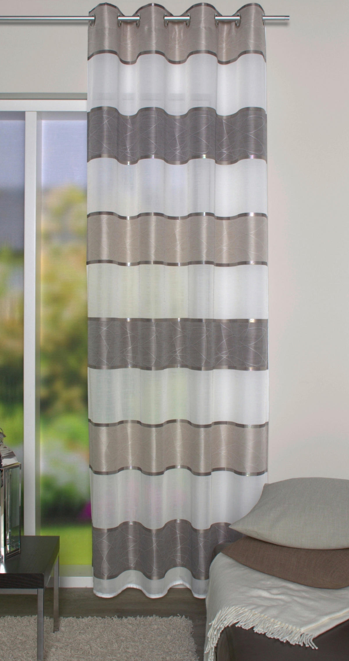 ZÁVĚS S OČKY, 140/145 cm - šedá/šedohnědá, Design, textil (140/145cm) - Schmidt W. Gmbh