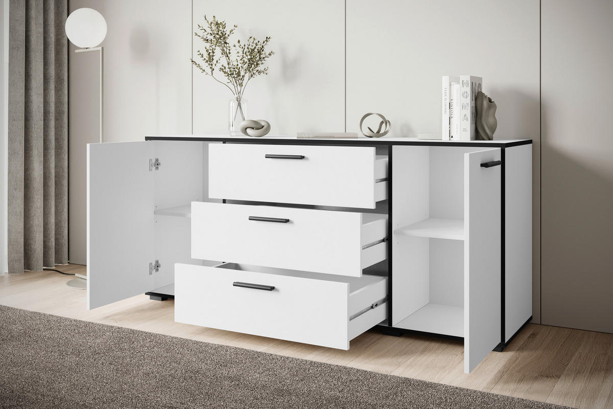 ŠIROKÁ KOMODA, barvy grafitu, bílá, 150/68/40 cm - bílá/šedá, Basics, kompozitní dřevo/plast (150/68/40cm) - P & B
