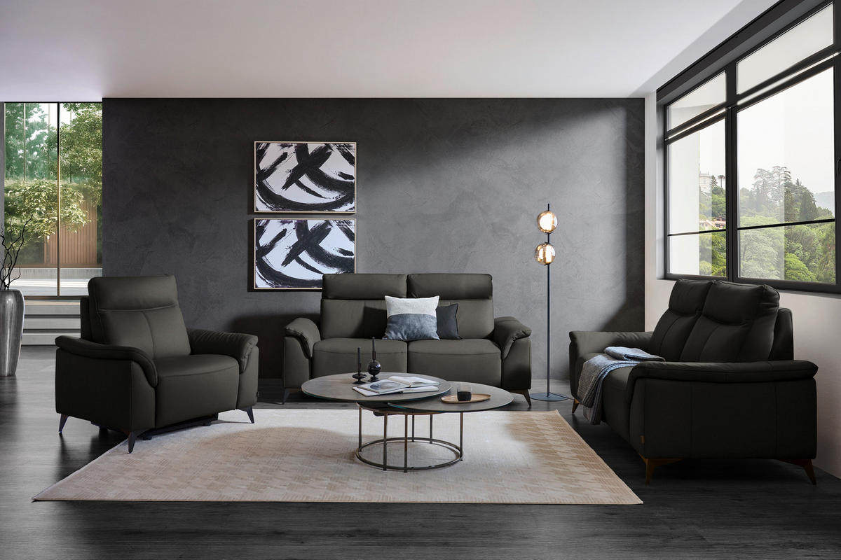 2-SITZER-SOFA Echtleder Mokka  - Schwarz/Mokka, Design, Leder/Metall (176/105/98cm) - Belluti