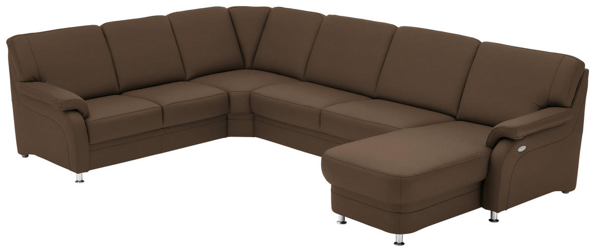 WOHNLANDSCHAFT Echtleder Braun  - Alufarben/Braun, Konventionell, Leder/Metall (165/329/239cm) - Beldomo Premium