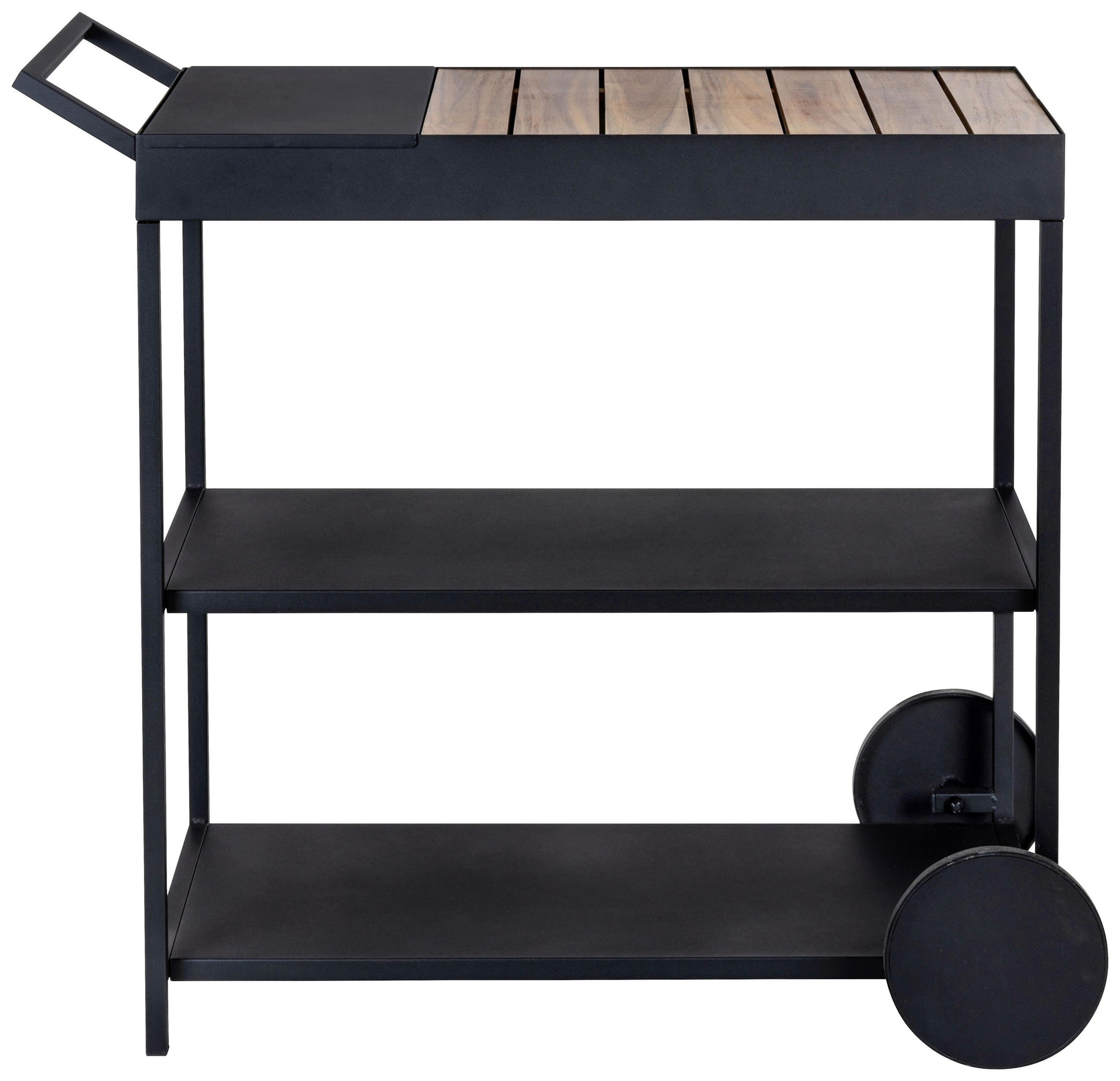 SERVIERWAGEN Akazie massiv Schwarz, Akaziefarben  - Schwarz/Akaziefarben, Design, Holz/Metall (80/40/98cm) - Wenko
