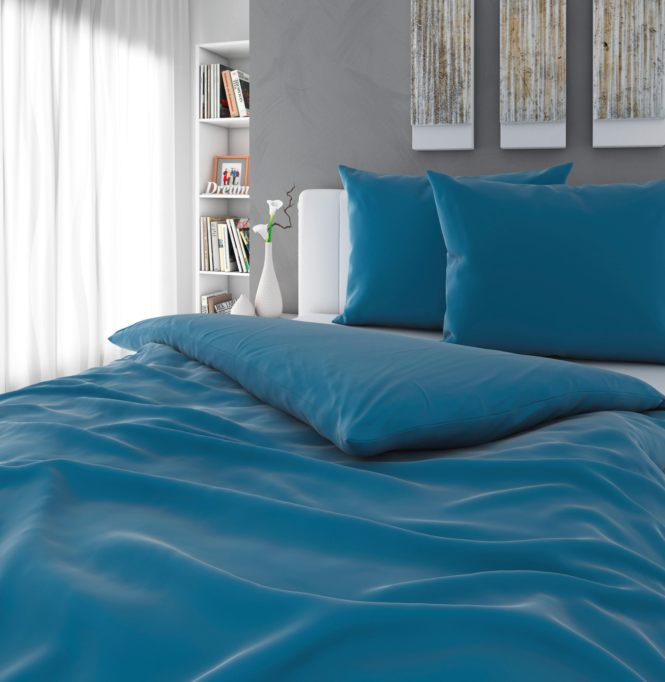 LENJERIE DE PAT 220/200 cm  - albastru, Basics, textil (220/200cm) - Novel