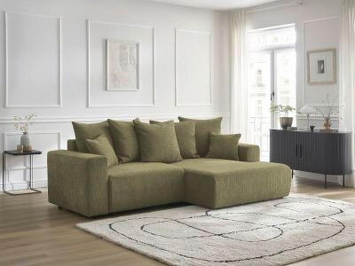 ECKSOFA Ottomane rechts  ATILLA Grün Struktur  - Schwarz/Grün, MODERN, Kunststoff/Textil (244/149cm)