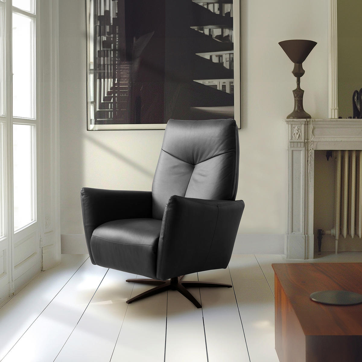 RELAXSESSEL Leder Schwarz  - Schwarz, Design, Leder/Metall (76/107/88cm) - Livetastic