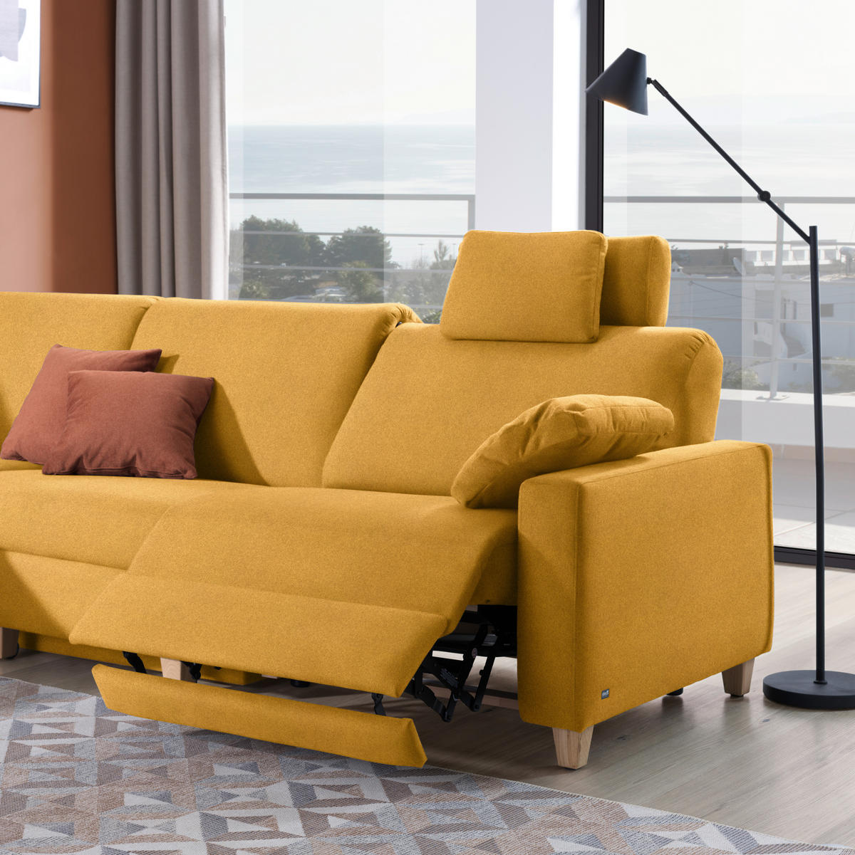 ECKSOFA in Flachgewebe Senfgelb  203/261 cm  - Eichefarben/Senfgelb, KONVENTIONELL, Holz/Textil (203/261cm) - Sedda