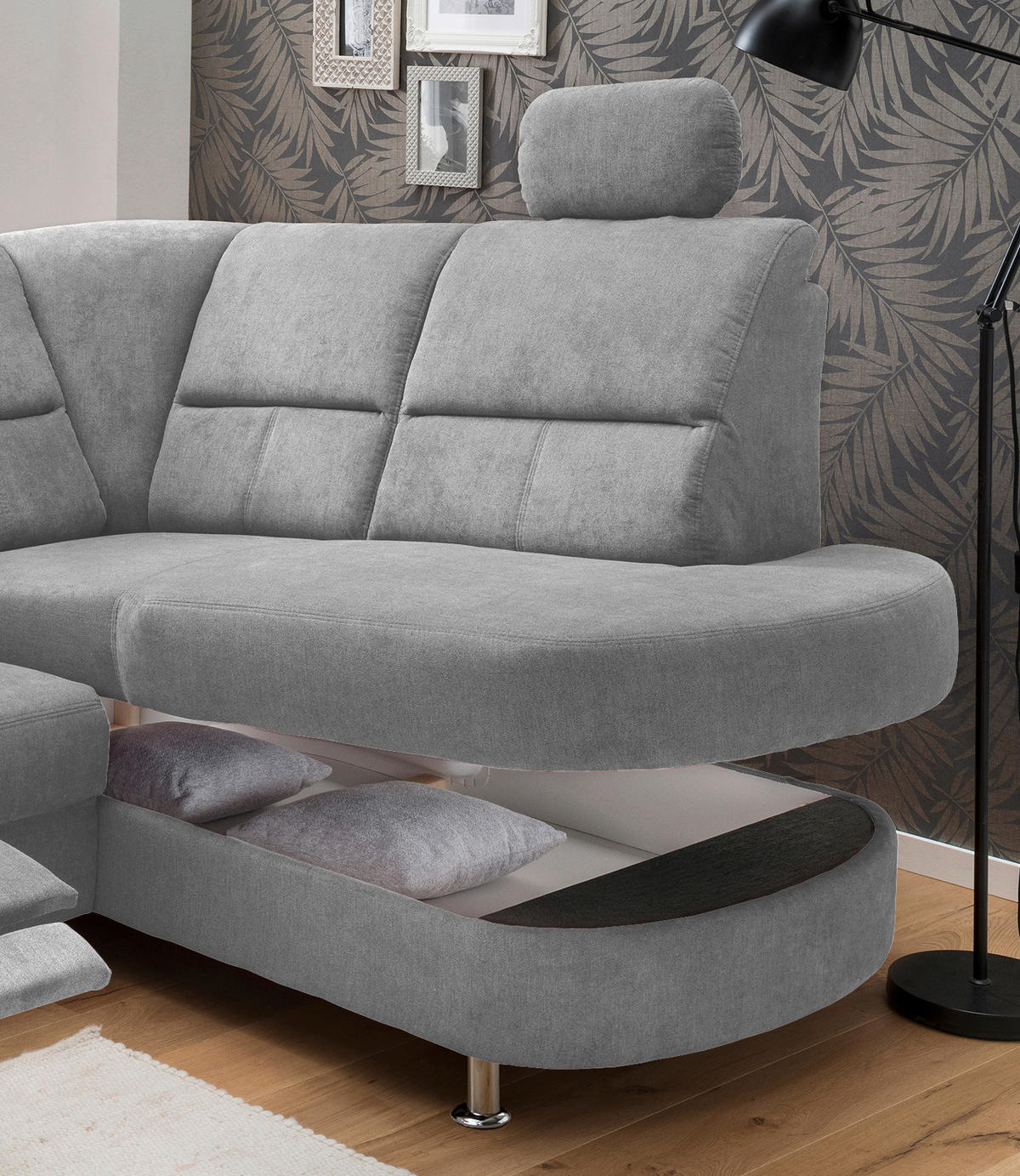 ECKSOFA Grau Mikrofaser  - Chromfarben/Grau, KONVENTIONELL, Textil/Metall (231/184cm) - Livetastic