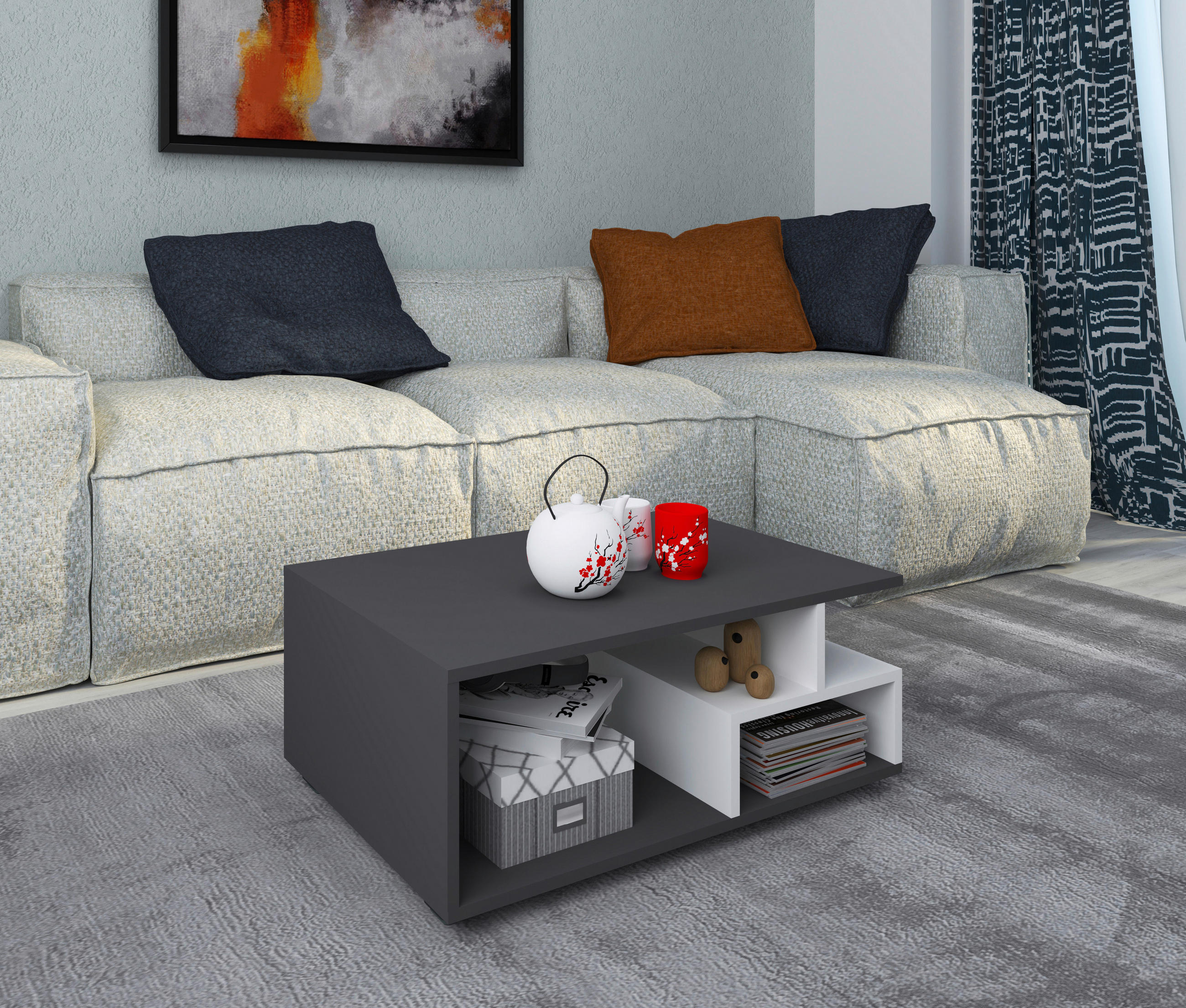 COUCHTISCH rechteckig Anthrazit, Weiß  - Anthrazit/Schwarz, MODERN, Holzwerkstoff/Kunststoff (80/40/50cm) - MID.YOU