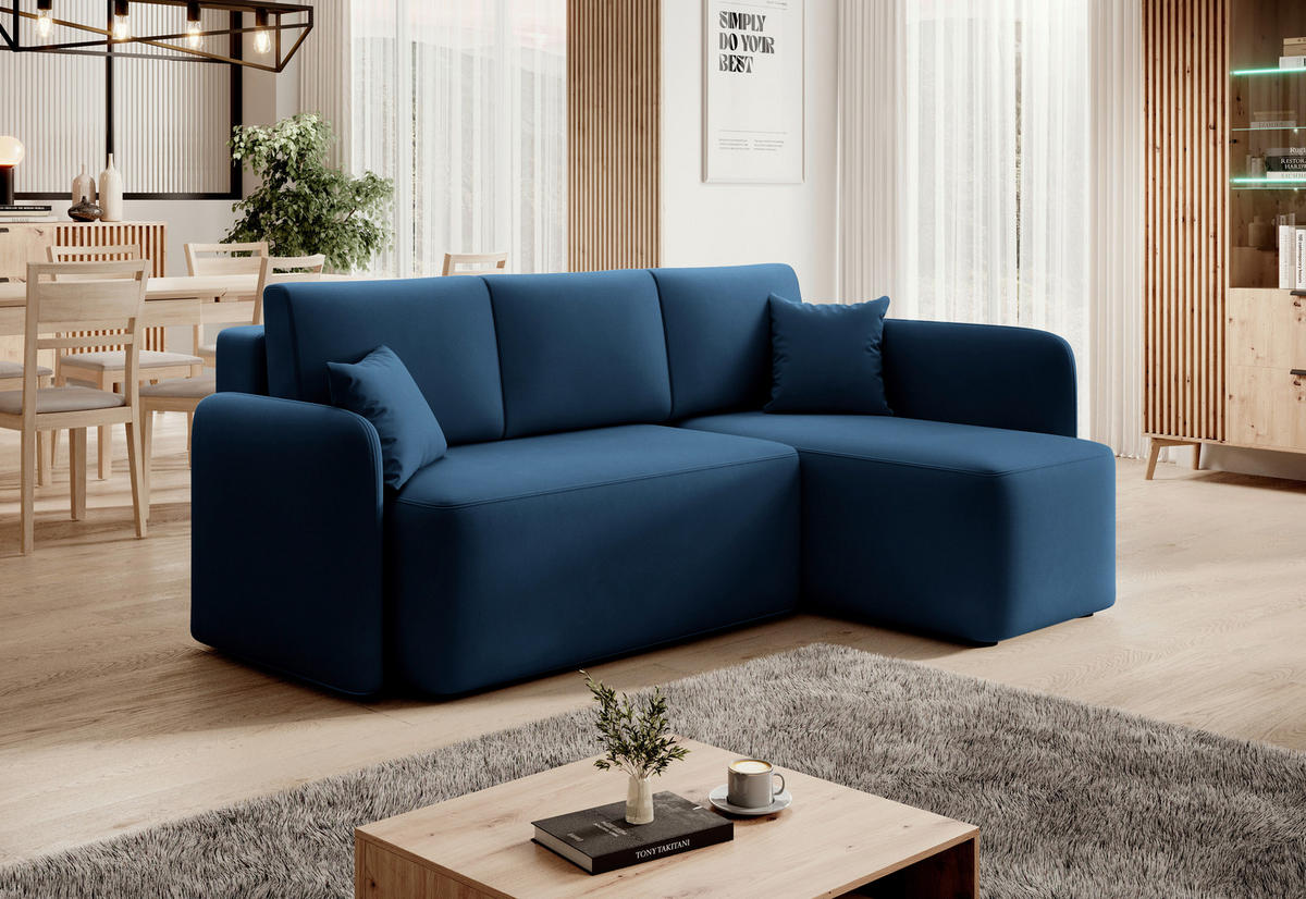 ECKSOFA Plüsch Blau  - Blau/Schwarz, Design, Kunststoff/Textil (206/150cm) - MID.YOU