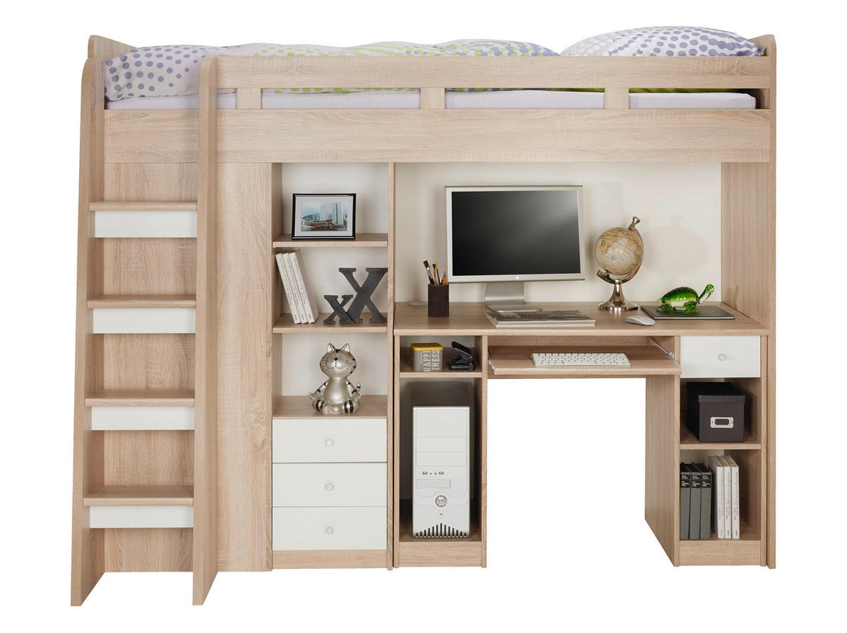VYVÝŠENÁ POSTEĽ, 90/200 cm biela, farba duba - biela/farba duba, Konventionell, kompozitné drevo (90/200cm) - Carryhome