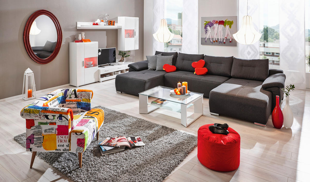 REGAL ZA DNEVNI BORAVAK bijela, bijela visoki sjaj   - bijela/srebrne boje, Design, staklo/drvni materijal (265/186/44cm) - Xora