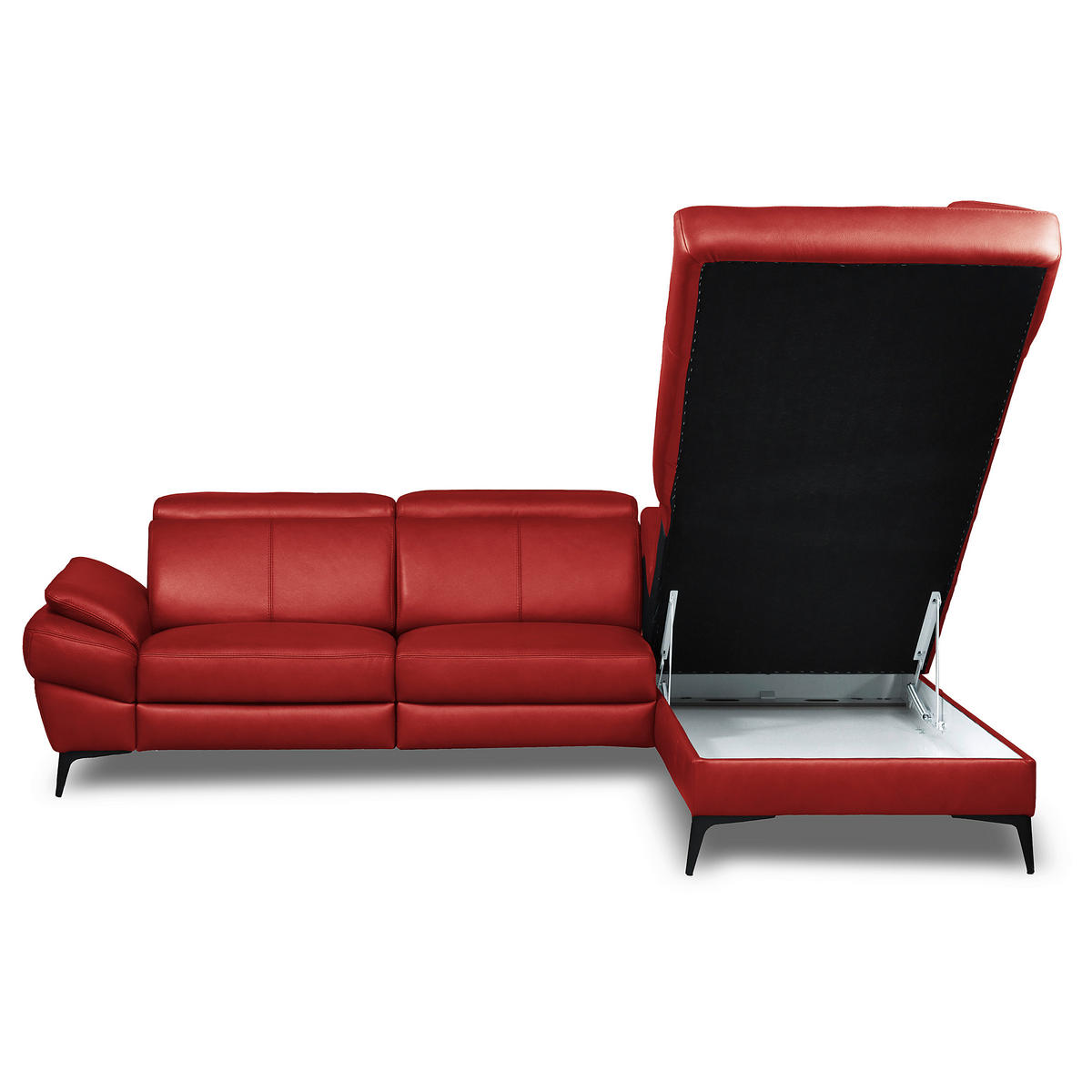 ECKSOFA Lederlook Echtleder Rot  - Rot/Schwarz, Design, Leder/Textil (264/211cm) - Livetastic