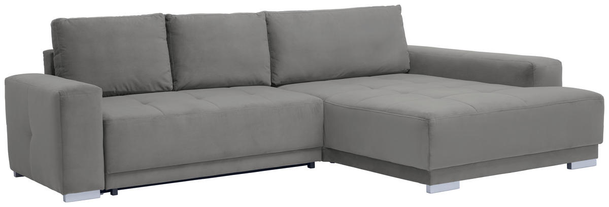 ECKSOFA inkl. Funktionen in Flachgewebe Hellgrau  - Silberfarben/Hellgrau, Design, Holz/Textil (293/195cm) - Cantus