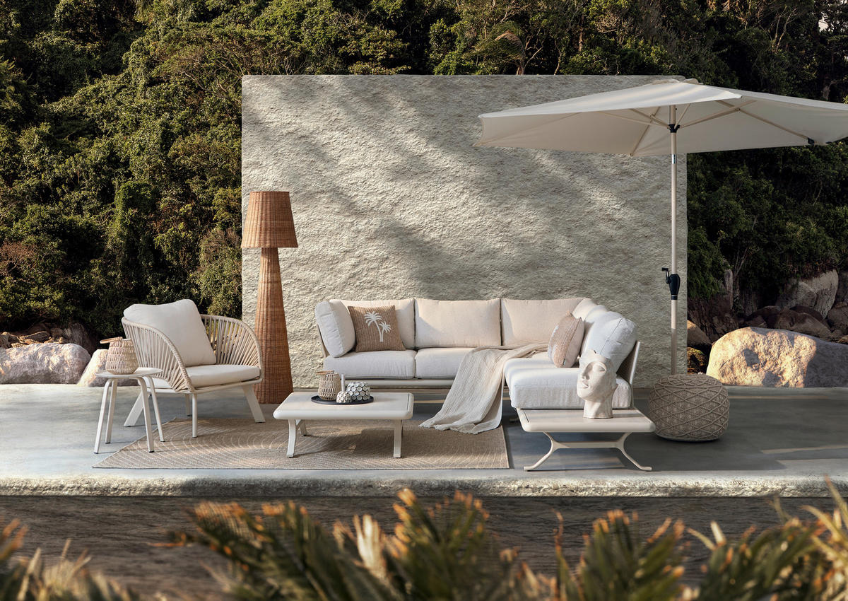 LOUNGEGARNITUR 198/248 cm Aluminium  - Beige/Weiß, Design, Textil/Stein (198/248cm) - Dieter Knoll