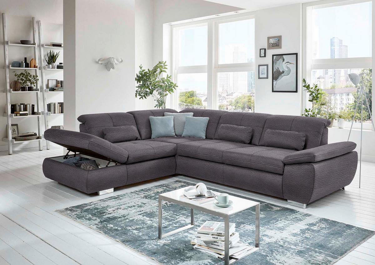 ECKSOFA in Mikrofaser Grau  260/320 cm  - Silberfarben/Grau, Design, Textil/Metall (260/320cm) - Beldomo Speed