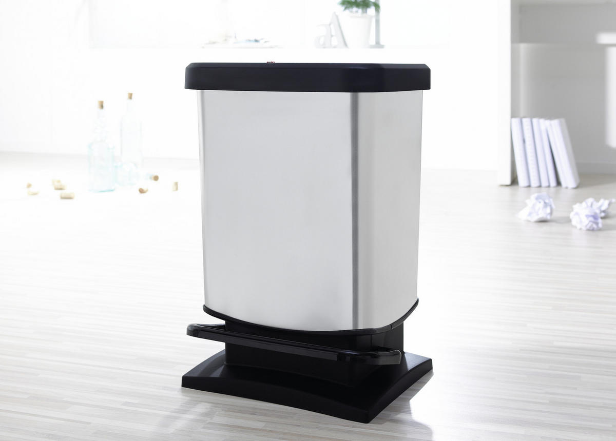 SZEMETESVÖDÖR 20 l  - fekete/ezüstszínű, Basics, műanyag (29,3/26,6/45,7cm) - Rotho