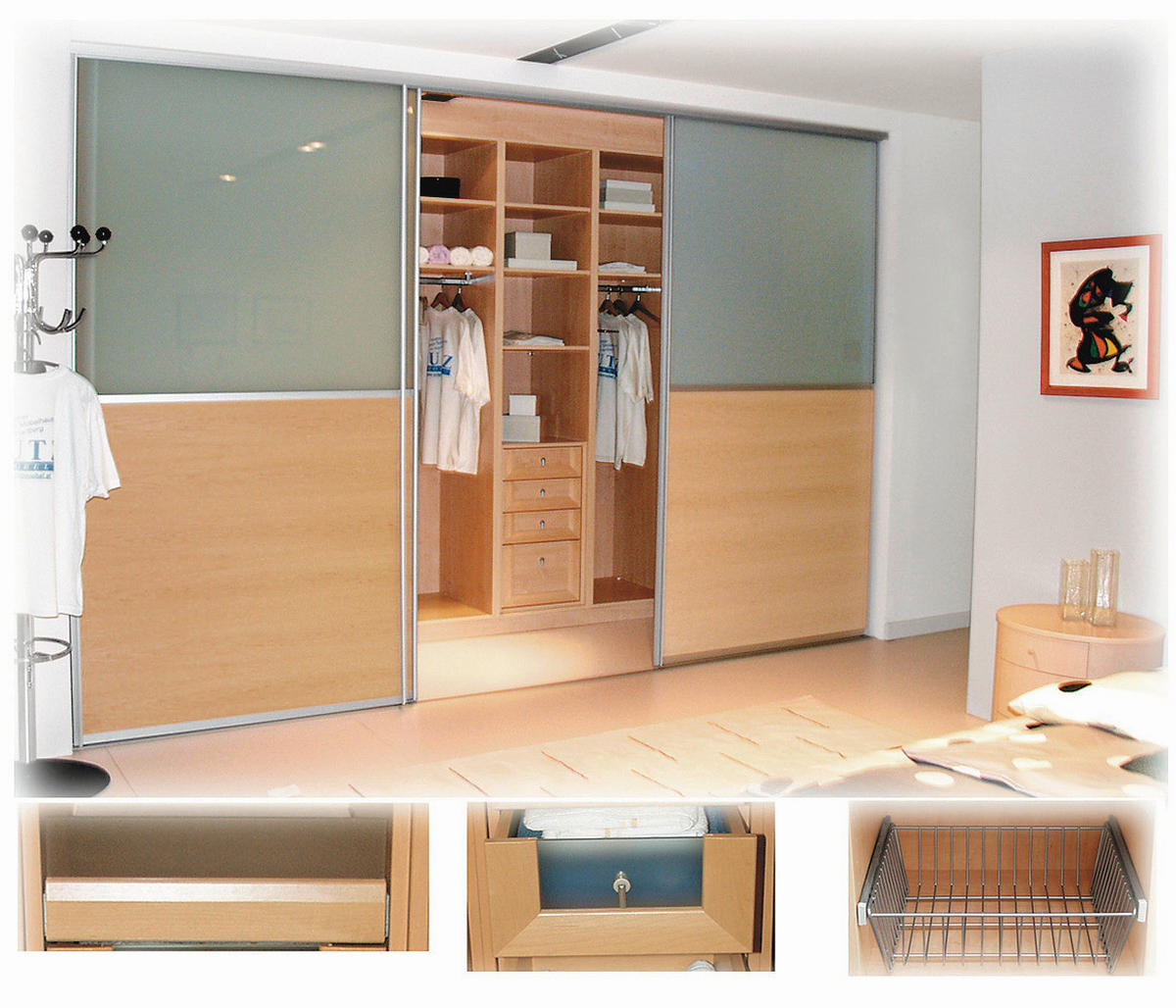SCHRANKRAUM in Weiß, Eichefarben  - Eichefarben/Weiß, KONVENTIONELL, Glas/Holz