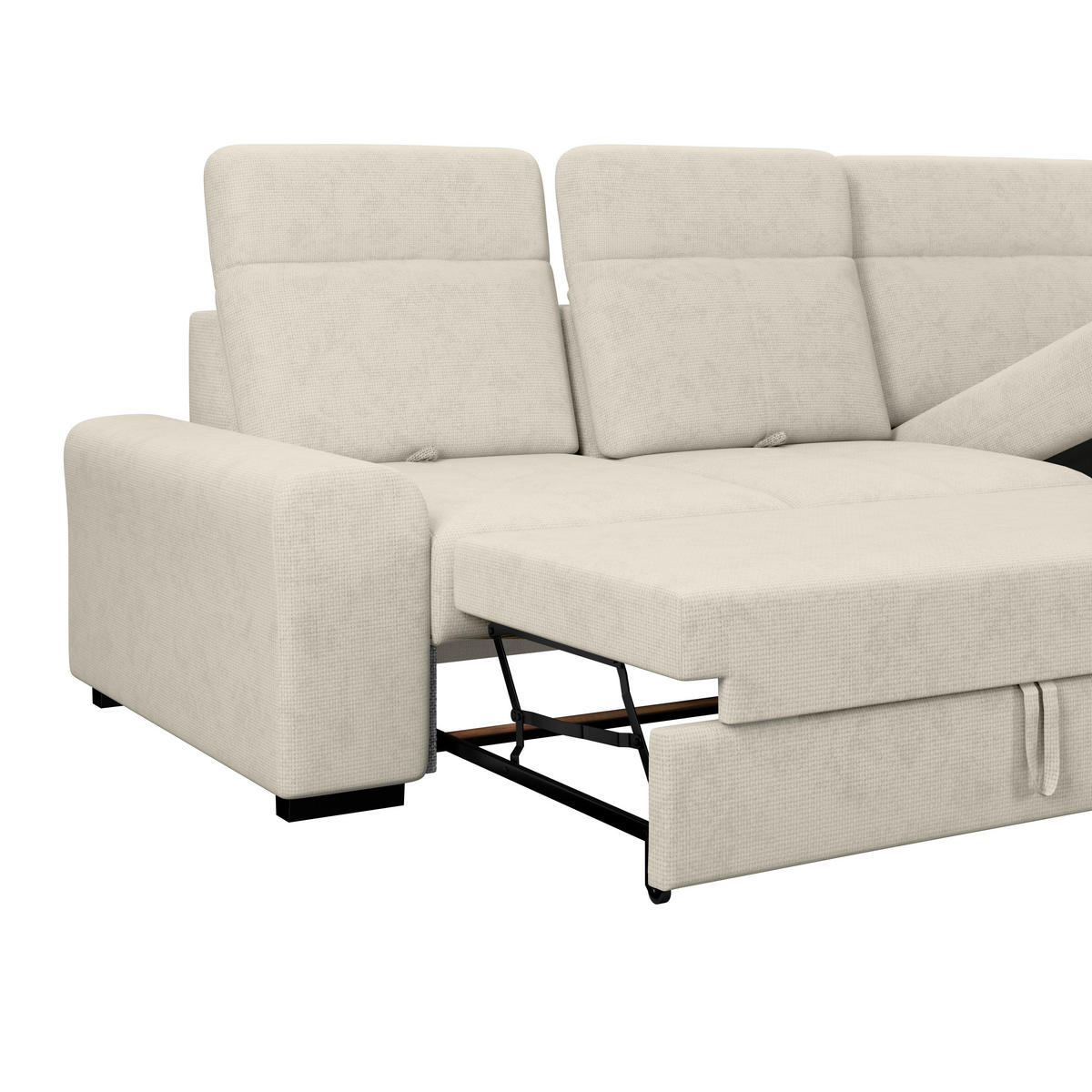 ECKSOFA Hellgrau Chenille Rücken echt, Kopfteilverstellung  - Hellgrau/Schwarz, KONVENTIONELL, Holz/Textil (286/203cm) - MID.YOU