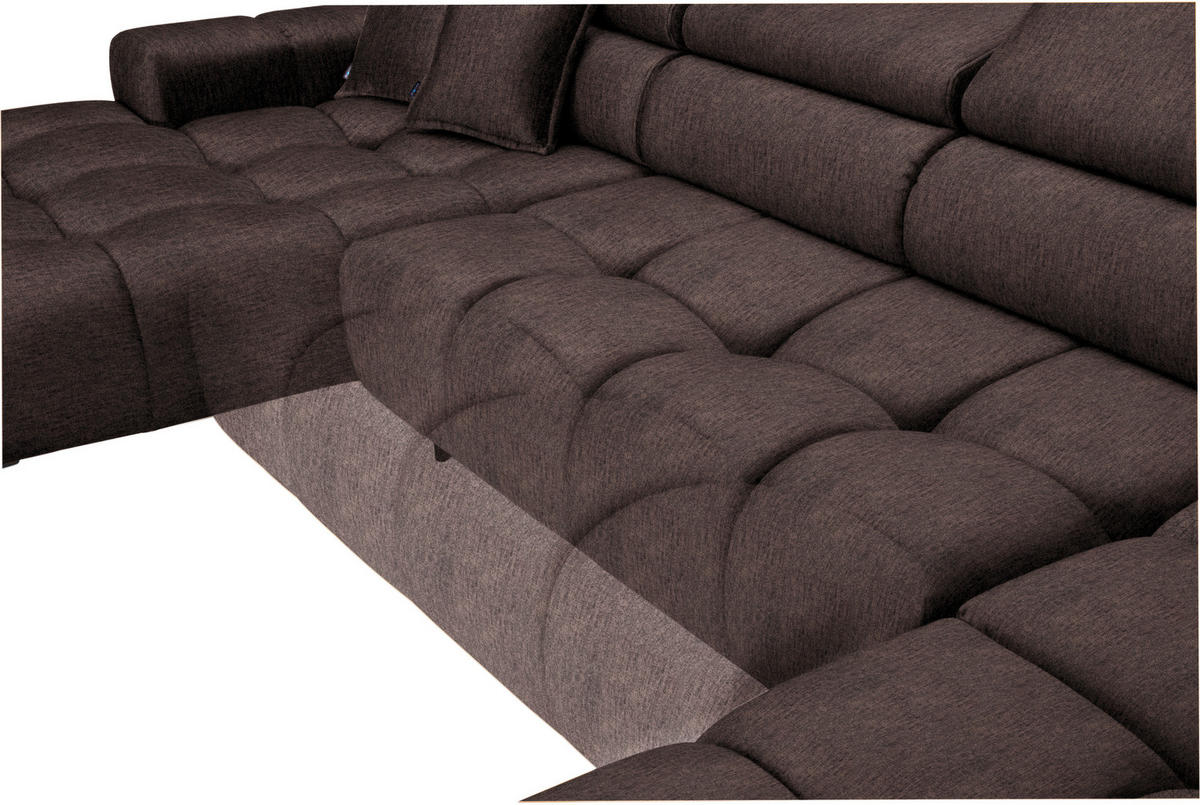 WOHNLANDSCHAFT in Samt, Webstoff Graubraun  - Graubraun/Schwarz, Design, Textil/Metall (177/385/216cm) - Welnova