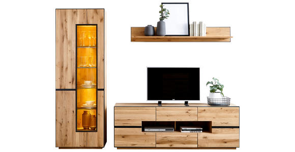 WOHNWAND Wildeiche furniert, massiv, teilmassiv - Anthrazit, KONVENTIONELL, Glas/Holz (270/203/47cm) - Linea Natura