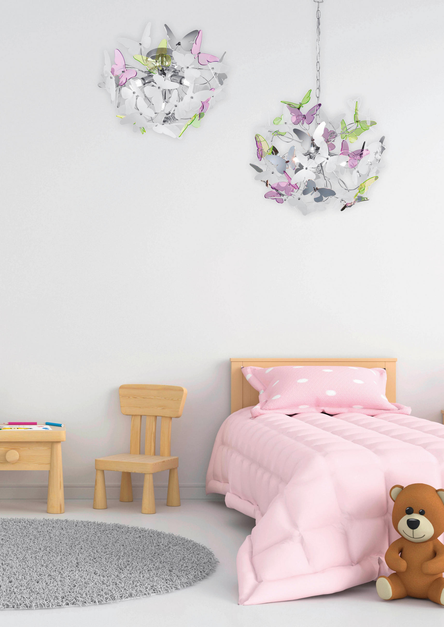 KINDERDECKENLEUCHTE Butterfly 45/28,5 cm   - Chromfarben/Lila, Design, Kunststoff/Metall (45/28,5cm)