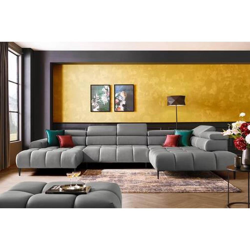 Thumbnail - Welnova Ecksofa, Grau, Textil, Uni, 5-Sitzer, U-Form, 385x216 cm, Made in EU, Fsc, Reach, Oeko-Tex® Standard 100, Typena...
