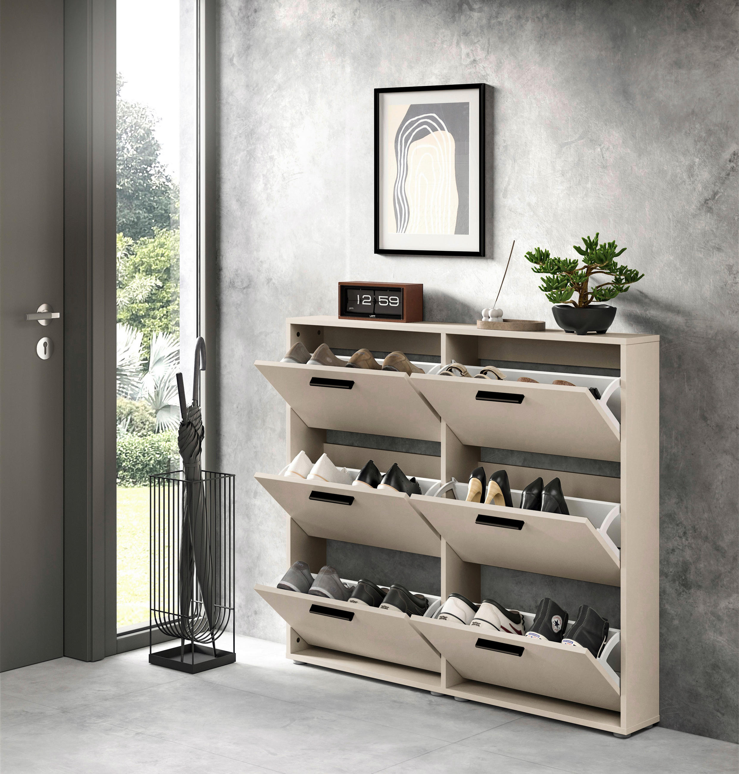 BILLENŐS CIPŐSSZEKRÉNY 116/103/17 cm  - kasmírszínű/fekete, Design, műanyag/faalapú anyag (116/103/17cm) - Carryhome