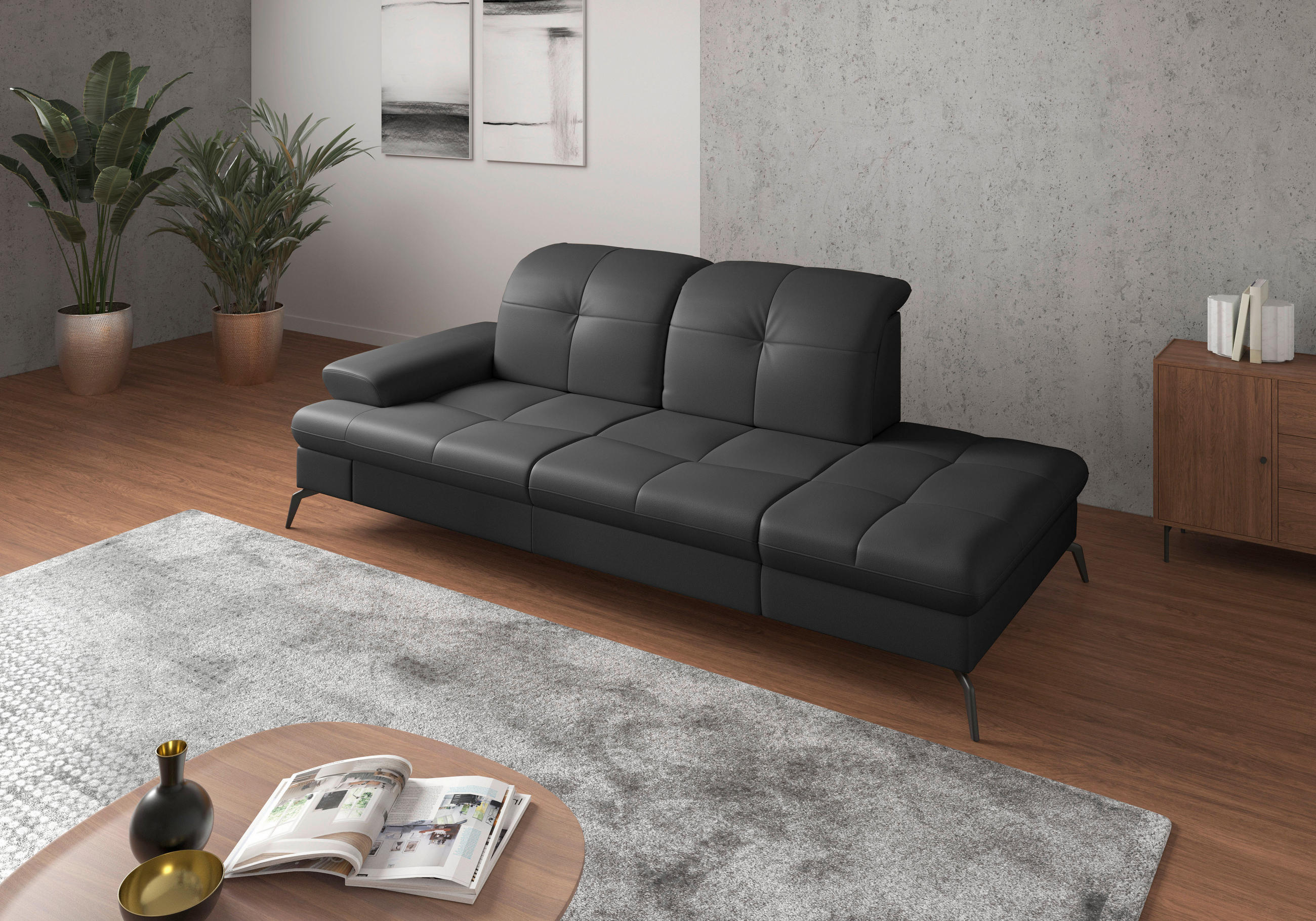 RÉCAMIERE in Echtleder Schwarz  - Schwarz, KONVENTIONELL, Leder/Metall (231/90/122cm) - Sit & More