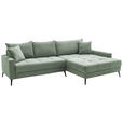 ECKSOFA  in Cord Pastellgrün  280/173 cm  - Pastellgrün/Schwarz, KONVENTIONELL, Textil/Metall (280/173cm) - Hom`in