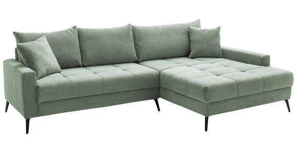 ECKSOFA  in Cord Pastellgrün  280/173 cm  - Pastellgrün/Schwarz, KONVENTIONELL, Textil/Metall (280/173cm) - Hom`in