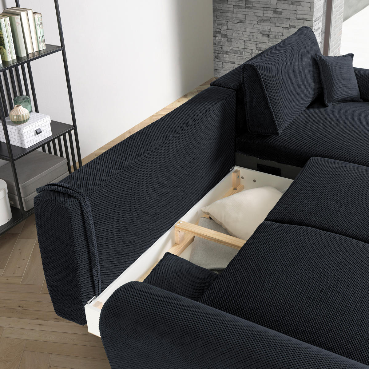 ECKSOFA in Webstoff Anthrazit  - Anthrazit/Schwarz, Design, Textil/Metall (272/170cm) - Welnova