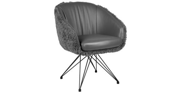 ARMLEHNSTUHL  in Eisen Hochflor Echtleder pigmentiert  - Anthrazit/Schwarz, Design, Leder/Holz (59,5/83,5/63,5cm) - Belluti