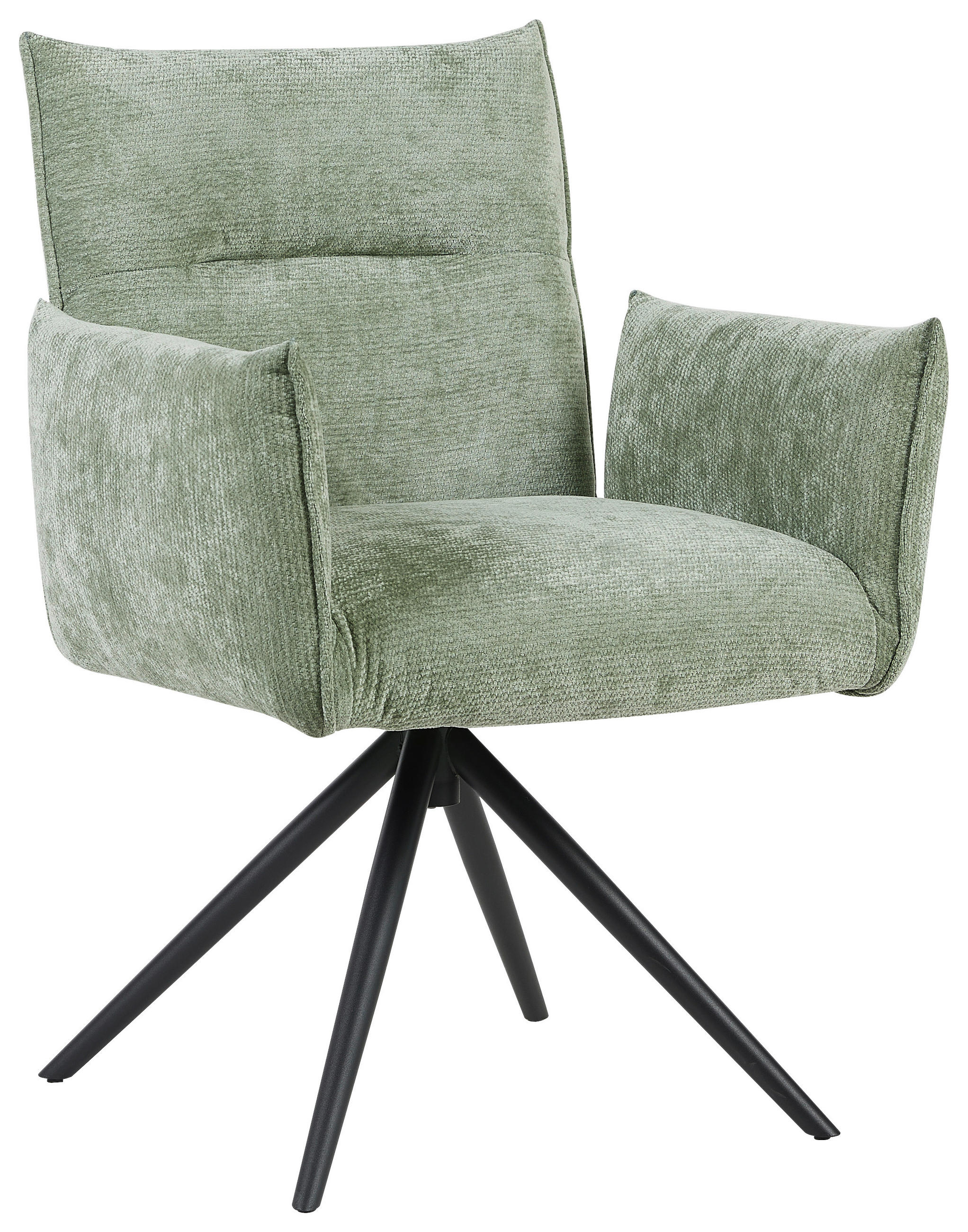 ARMLEHNSTUHL  Sitzfläche 360° drehbar, automatische Rückholfunktion Leinenoptik  - Schwarz/Grün, Design, Textil/Metall (67/86/62cm) - Stylife