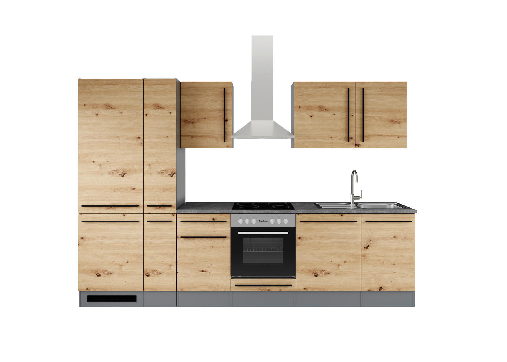 KÜCHENBLOCK 310 cm  in Anthrazit, Eiche Artisan  - Anthrazit/Schwarz, LIFESTYLE, Holzwerkstoff/Kunststoff (310cm) - P & B